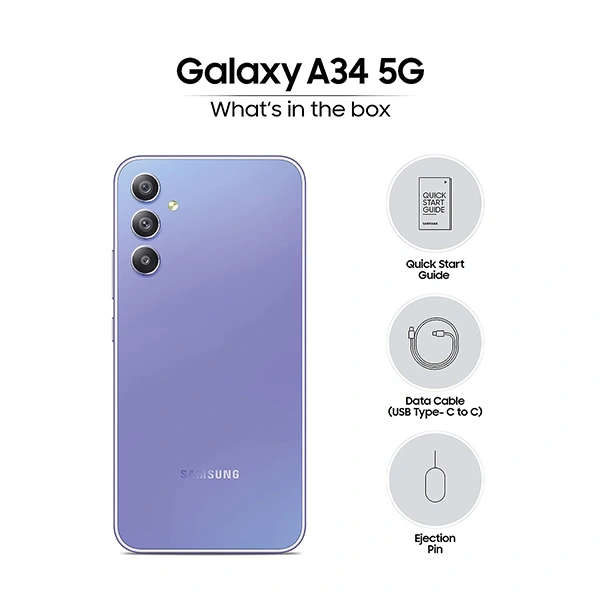 Samsung Galaxy A34 5G Mobile Phone - Awesome Violet, 8GB RAM + 128GB Storage - Awesome Violet