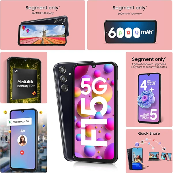 Samsung Galaxy F15 5G Mobile Phone - Groovy Violet, 8GB + 128 GB Storage - Groovy Violet