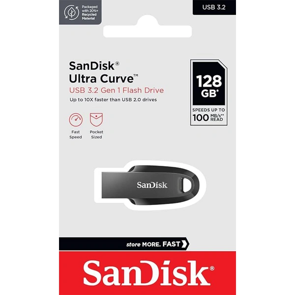SanDisk Ultra Curve USB 3.2 128GB 100MB/s Pen Drives - Black - Black