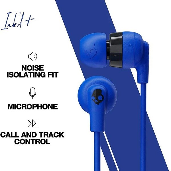 Skullcandy Inkd Plus Wired in Ear Earphones with Mic - Cobalt Blue - Cobalt Blue