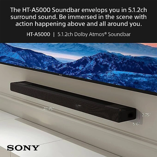 Sony HT-A5000 A Series Premium Soundbar 5.1.2 Channel 8k/4k 360 Spatial Sound Mapping Soundbar - Black