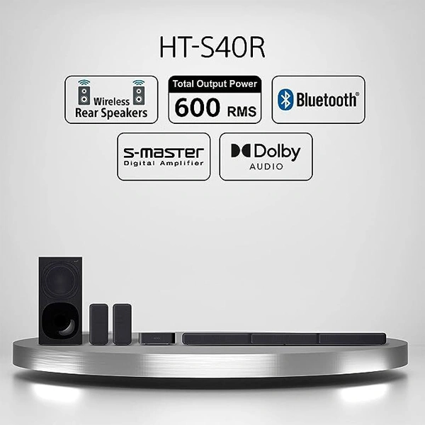 Sony HT-S40R 5.1CH Dolby Audio Soundbar for TV with Subwoofer & Wireless Rear Speakers - Black