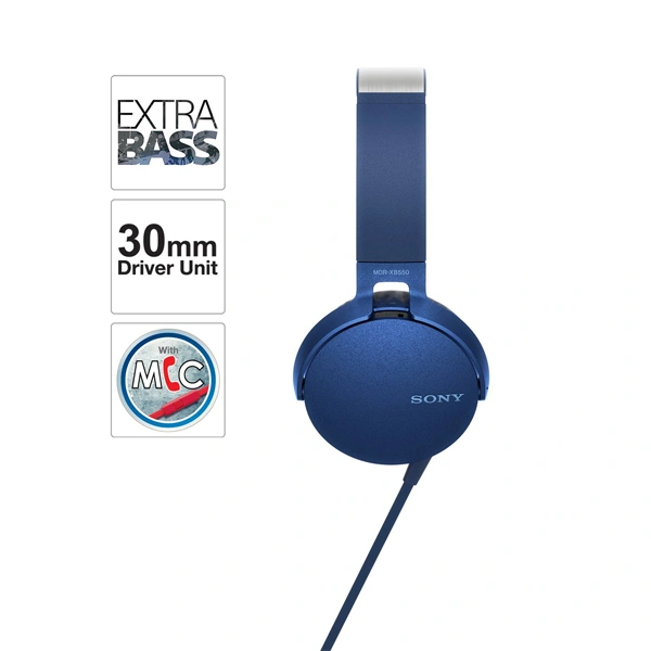 Sony MDR-XB550AP Wired Extra Bass Headphones - Blue - Blue