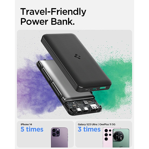 Spigen 20,000mAh, 22.5W Fast Charging Iconic Power Bank with 20W for 2 USB C Ports - Black