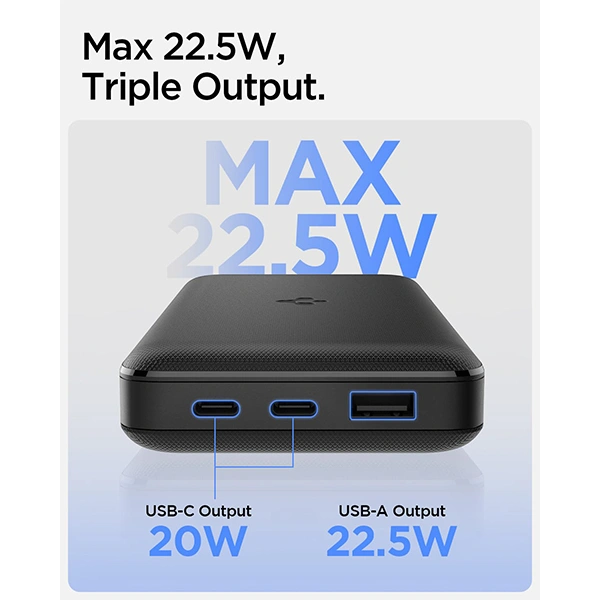 Spigen 20,000mAh, 22.5W Fast Charging Iconic Power Bank with 20W for 2 USB C Ports - Black