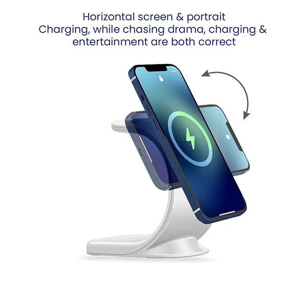 Stuffcool WC360 Magnetic 3-in-1 Wireless Charging Station With 18W QC3.0 Wall Charger included - Blue, White