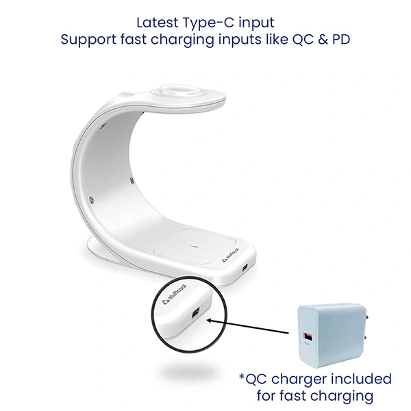 Stuffcool WC360 Magnetic 3-in-1 Wireless Charging Station With 18W QC3.0 Wall Charger included - Blue, White