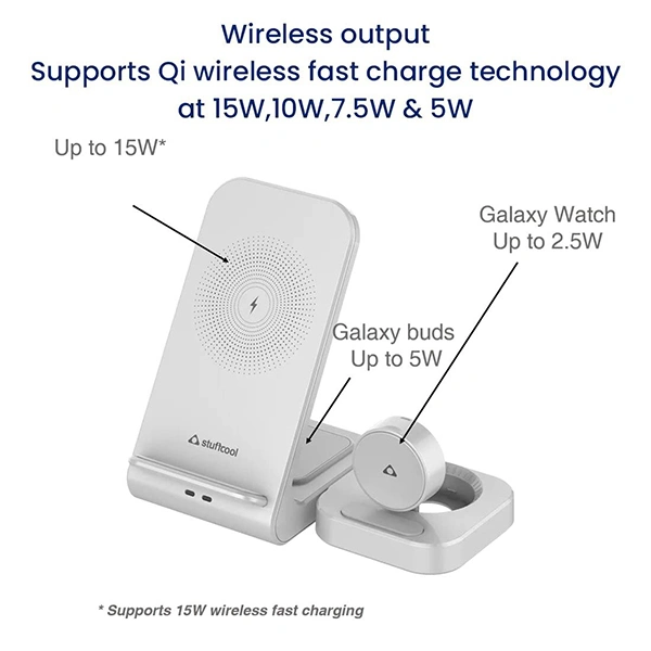 Stuffcool WC450 3 in 1 Wireless Charging Station Perfect for the iOS Ecosystem - Blue, White
