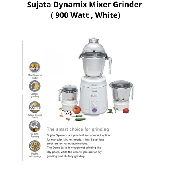 sujata Sujata 900 Watts Dynamix DX Mixer Grinder With 3 Jars - Ivory Gold, Twinkling Grey