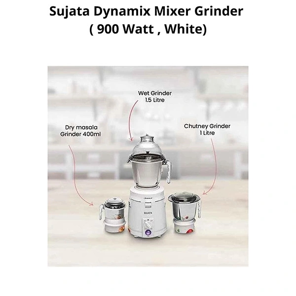 sujata Sujata 900 Watts Dynamix DX Mixer Grinder With 3 Jars - Ivory Gold, Twinkling Grey