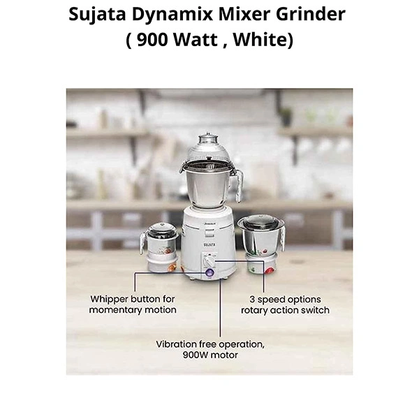 sujata Sujata 900 Watts Dynamix DX Mixer Grinder With 3 Jars - Ivory Gold, Twinkling Grey