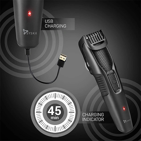 Syska HT200 PRO Beard Pro Cordless Rechargeable Trimmer - 10 Length Settings; 45 Min Runtime