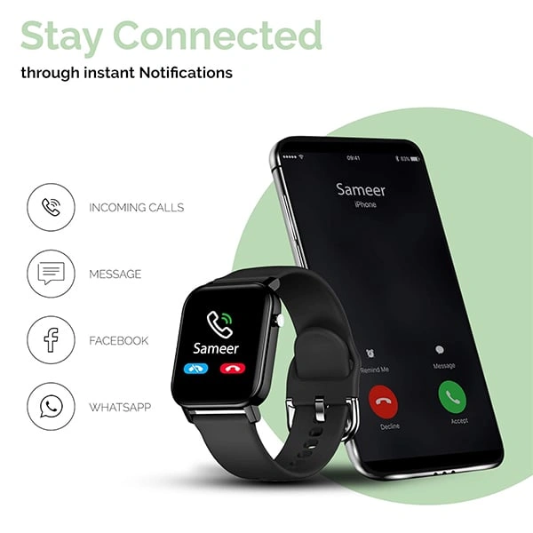 TAGG Verve Smartwatch with Real Time Heart Rate Tracking - Black - Black