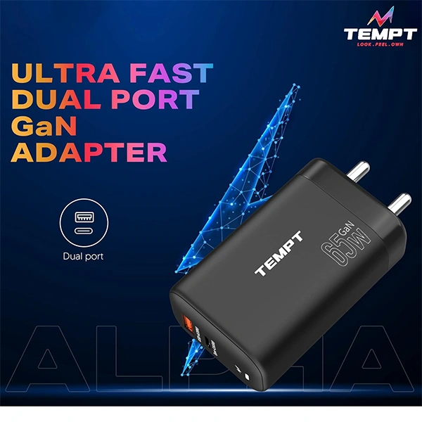 Tempt Alpha 2 Ports 65W Adapter - Black - Black