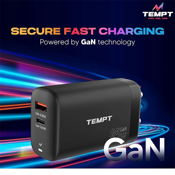 Tempt Alpha 2 Ports 65W Adapter - Black - Black