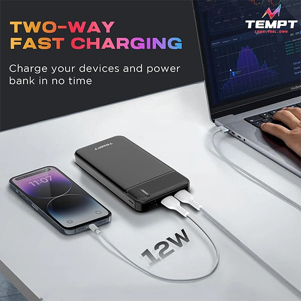 Tempt Booster 10000mAh Powerbank - Black, White