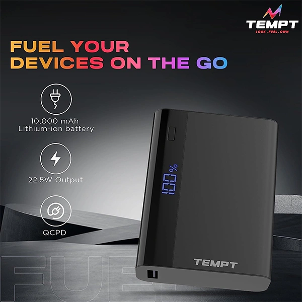 Tempt Fuel 10000mAh Powerbank - Black, White