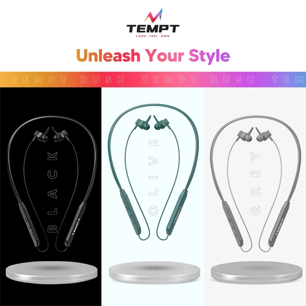 Tempt Rush Bluetooth Neckband - Black - Black