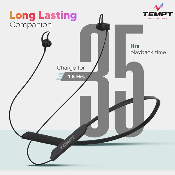 Tempt Rush Bluetooth Neckband - Grey - Grey