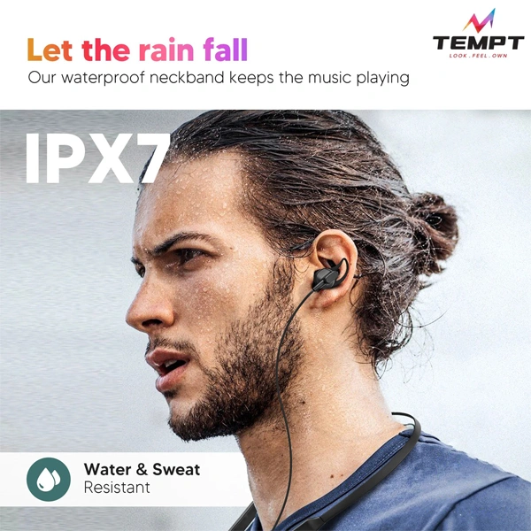 Tempt Rush Bluetooth Neckband - Grey - Grey