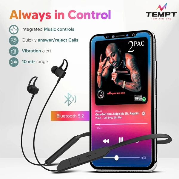 Tempt Rush Bluetooth Neckband - Grey - Grey