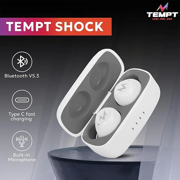 Tempt Shock True Wireless Earbuds - White - White