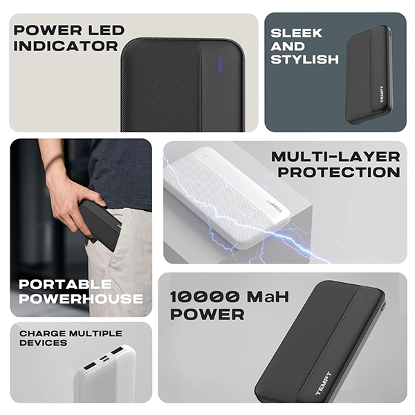 Tempt Storm 10000mAh Powerbank - Black, White