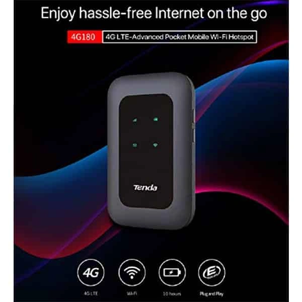 Tenda 4G180 4G LTE Advanced 150MBPS Pocket Mobile Wi-Fi Hotspot Device - Black, New