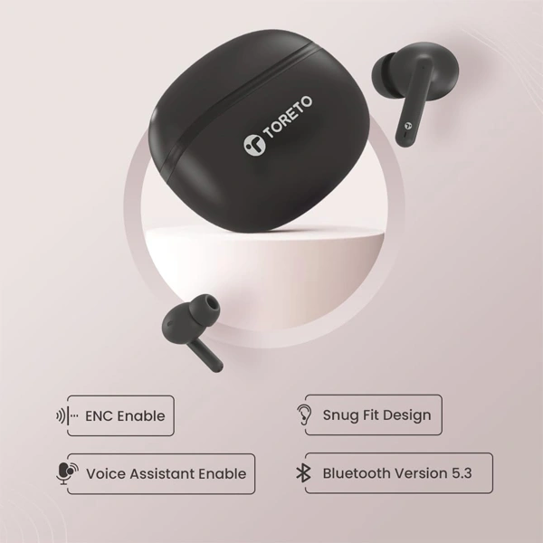 Toreto Air Sync ANC Wireless Earbuds - Black - Black