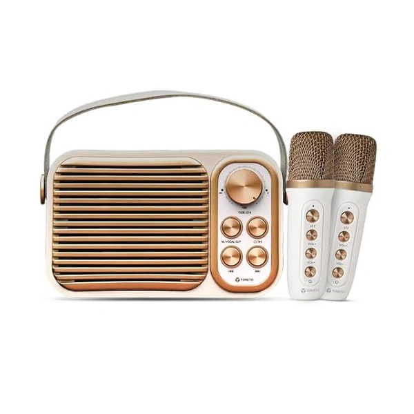 Toreto TOR-376 Retro Wireless Bluetooth Speaker 14W with Dual Wireless Karaoke Mic - Rose Gold