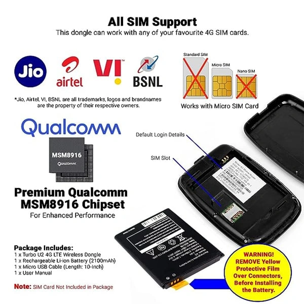 Tukzer 4G LTE Wireless Dongle with All SIM Network Support