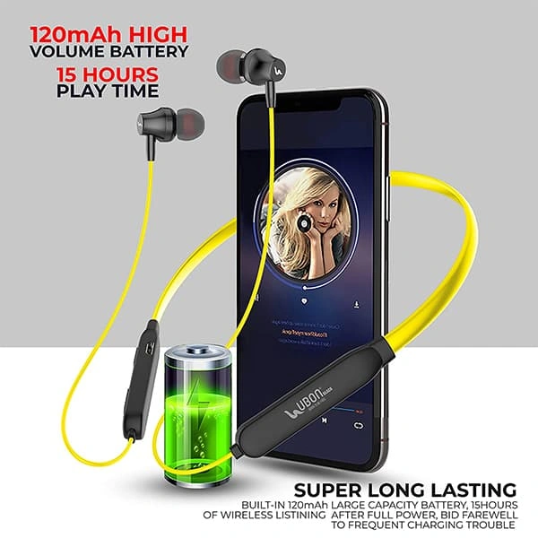 Ubon BT-5200 Bluetooth Headset with Mic (Black & Yellow, In the Ear) - Yellow, New