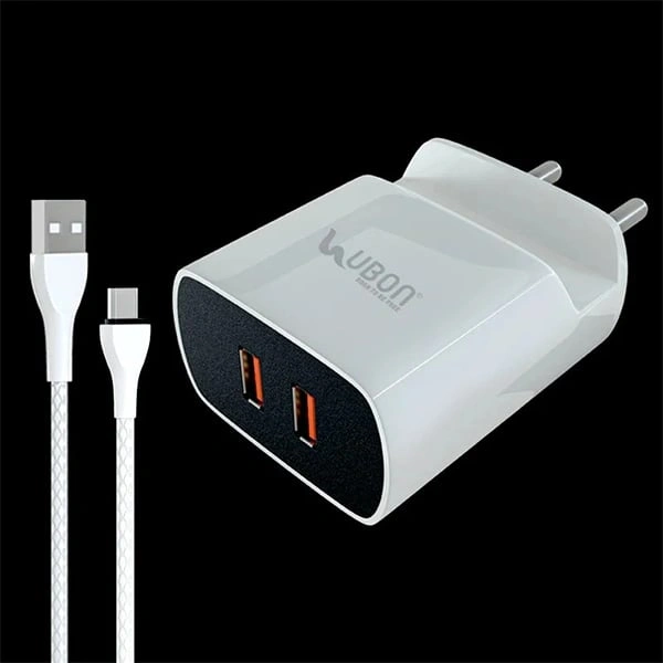 Ubon CH504 Power Adapter 2.6A with Type-C Charging Data Cable - Grey