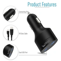 Ubon UBON CH-85 Boostcharge Dual USB Car Charger 2.4A 2 Fast Charging Port Charge Adapter with Micro USB Data Cable for Mobile Phone, Tablet & GPS (Black) - Black, New