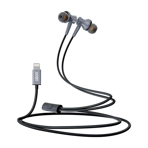 Ubon UB-389 Wired iPhone Earphones with Magnetic Ear Tips - Green, Grey, Pink