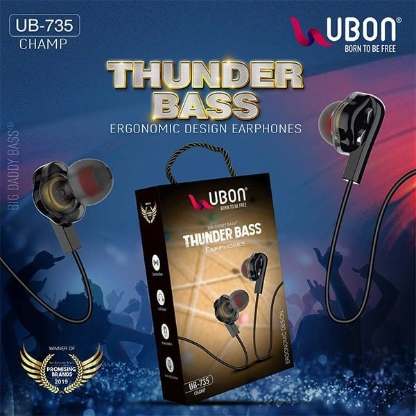 Ubon UBON UB-735 3.5mm Dual Driver in-Ear Wired Earphone with Mic - White - White