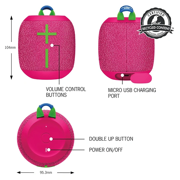 Ultimate Ears WONDERBOOM 3 Small Portable Wireless Bluetooth Speaker - Hyper Pink - Hyper Pink