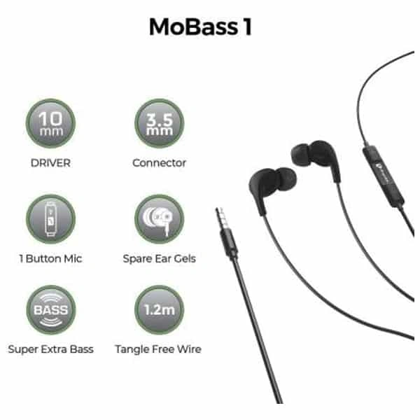 UltraProlink Ultraprolink MoBass UM1037 Hands free earphone with mic Wired Headset - Black - Black