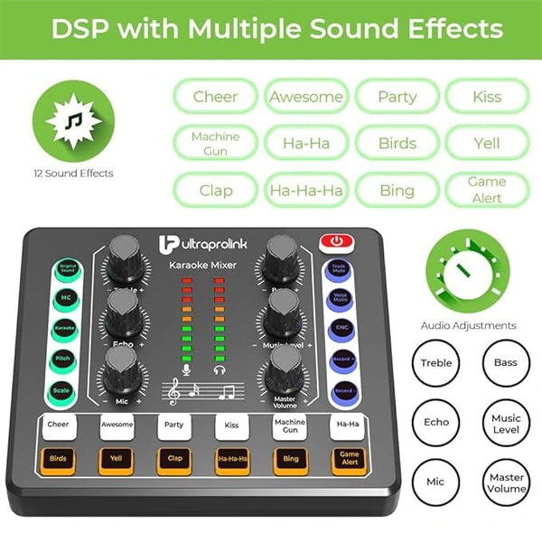 UltraProlink UM1002PRO Sing Along Karaoke Bluetooth Mixer with Karaoke Microphone - Black