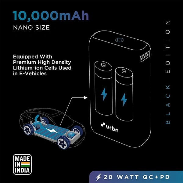 URBN 10000 mAh 20W Ultra Compact Nano Lithium_ion Power Bank - Black, Green, Purple