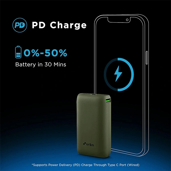 URBN 10000 mAh 20W Ultra Compact Nano Lithium_ion Power Bank - Black, Green, Purple