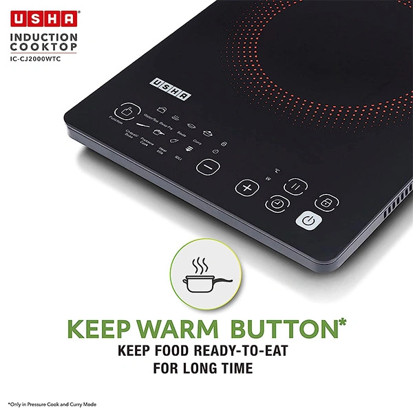 Usha Cookjoy CJ2000WTC 2000W Induction Cooktop With Touch Control - Black Orange, Light Grey Blue