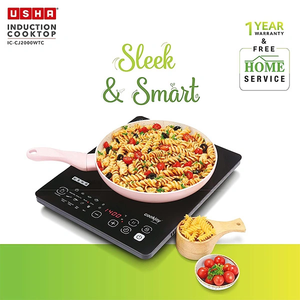 Usha Cookjoy CJ2000WTC 2000W Induction Cooktop With Touch Control - Black Orange, Light Grey Blue