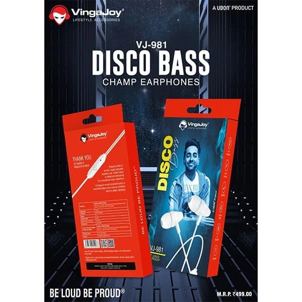 VingaJoy Vingajoy VJ-981 Disco Bass Champ Earphones - Black, New