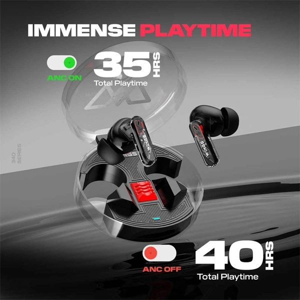 WINGS Wings Phantom 340 ANC Earbuds with Quad ENC Mic - White - White