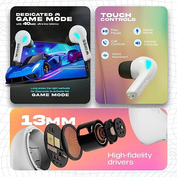 WINGS Wings Phantom 420 Low Latency Wireless Earbuds - White - White