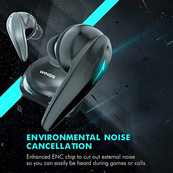 WINGS Wings Phantom 500 With ENC & Game Mode Wireless In Ear Earbuds - Black - Black