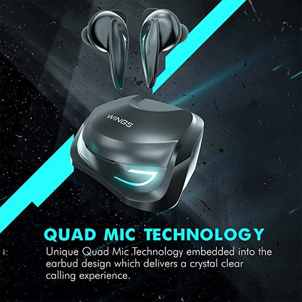 WINGS Wings Phantom 500 With ENC & Game Mode Wireless In Ear Earbuds - Black - Black