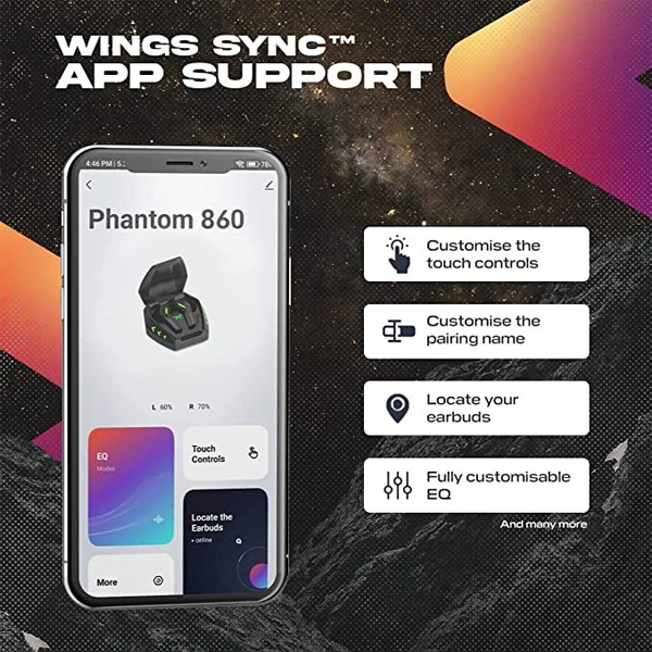 WINGS Wings Phantom 860 Truly Wireless In Ear Earbuds - Black