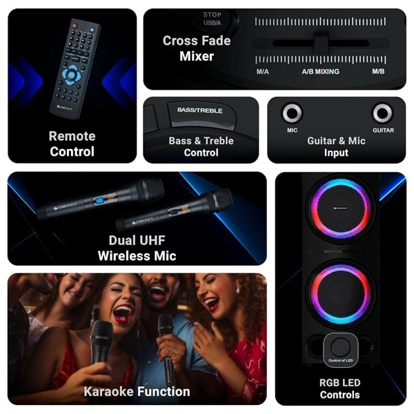 Zebronics Knock Party DJ Speaker Dual Wireless UHF Mic